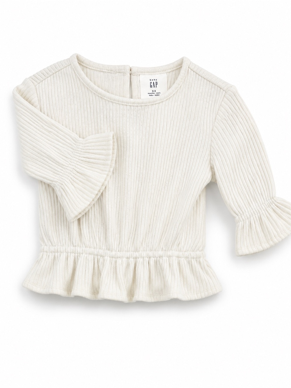 GAP Cream Ribbed Peplum Knit Top with Flutter Sleeves